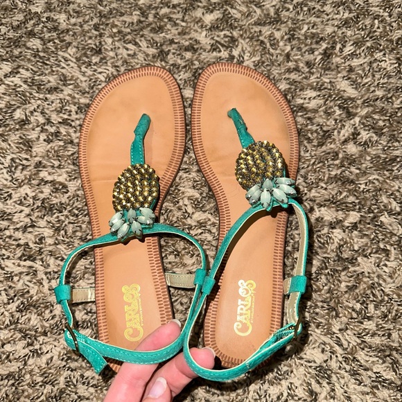 Carlos by Carlos Santana Teal Pineapple Sandals - Picture 1 of 4